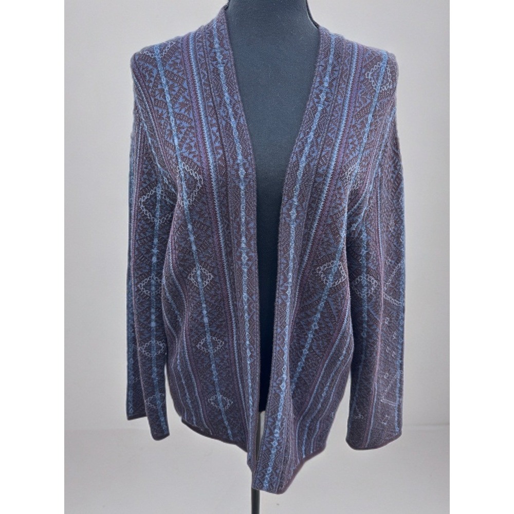 Peruvian Connection 100% Pima‎ Cotton Open Front Knit Cardigan Geometric- M